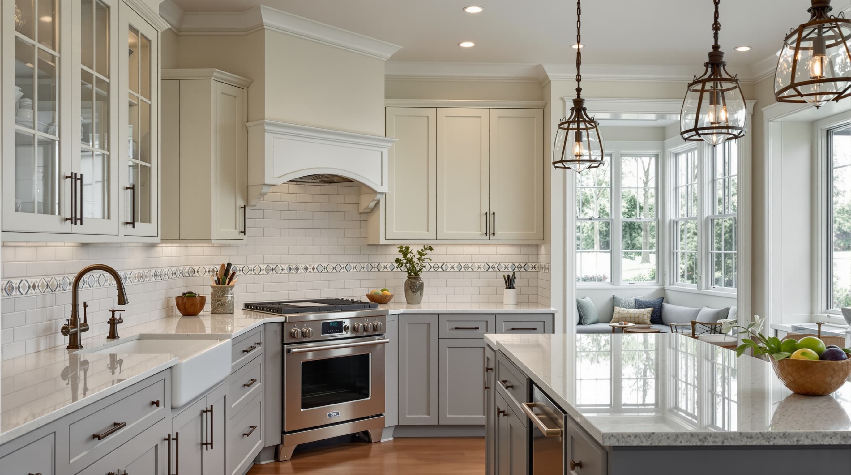 Kitchen remodeling in Herricks — custom cabinetry and quartz countertops